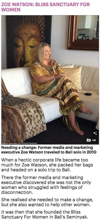 Aussie entrepreneurs Zoe Watson Bliss Bali Retreat Daily Mail online 3