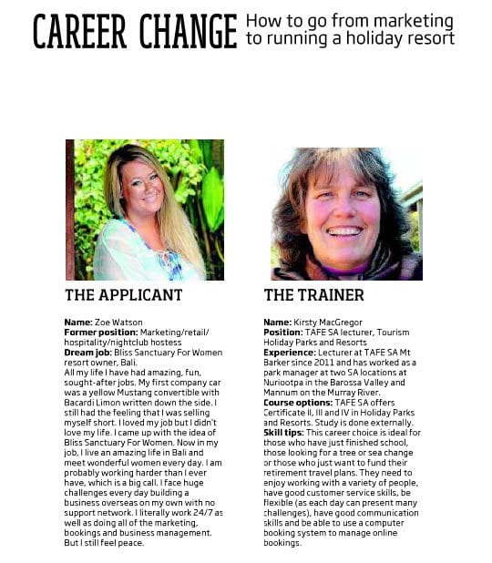 Adelaide Advertiser: Career Change – Zoë Watson founder of Bliss Sanctuary For Women 1