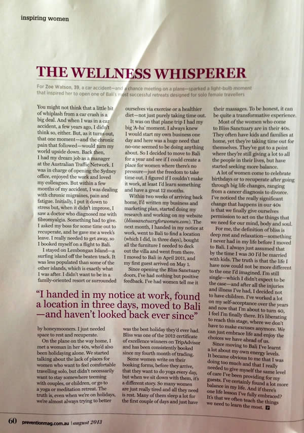 Prevention Magazine: Inspiring Women: The Wellness Whisperer 1